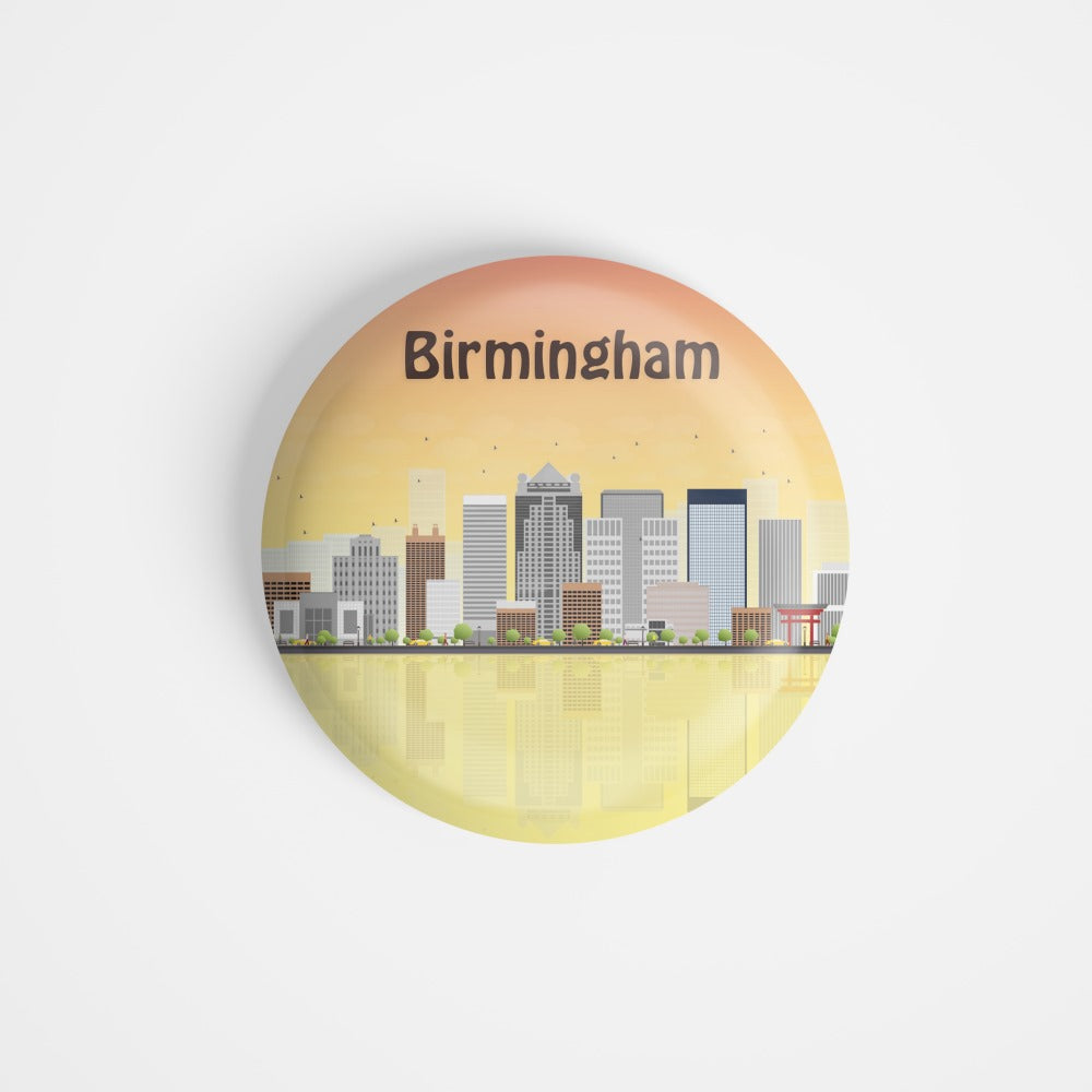 dhcrafts Round Fridge Magnet Multicolour Places Birmingham City In The West Midlands, England Glossy Finish Design Pack of 1 (58 mm)